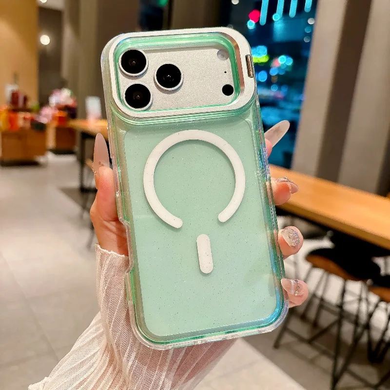 Capa Para Iphone 16 Pro (verde) Com Carregamento Sem Fio E Suporte Para Lente.