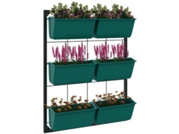 Jardim vertical de parede 3 níveis com 6 vasos aço e plástico 52x14x66cm Verde | S/MARCA