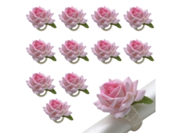 12 anéis para guardanapo rosa com rosas artificiais modernas e elegantes LAXISCREED