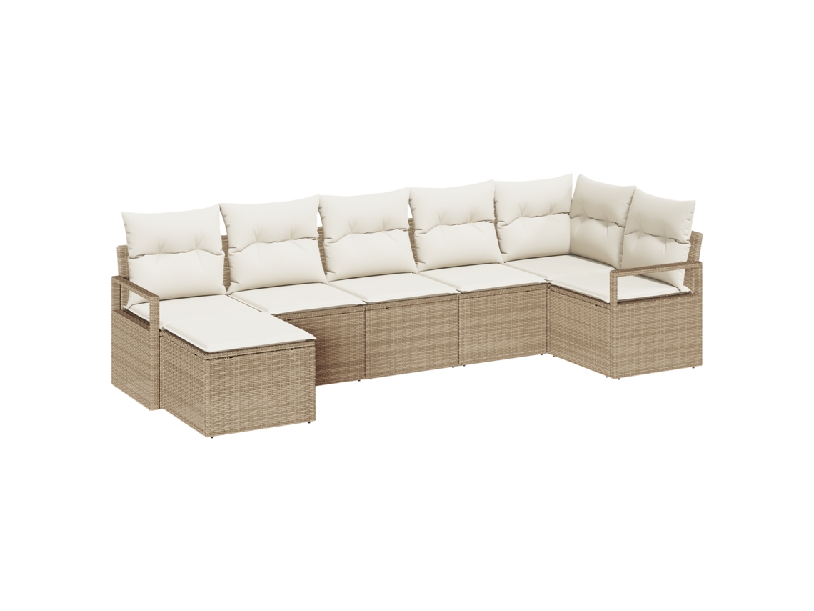 Conjunto 7 De Sofá De Jardim Vidaxl Com Travesseiros Bege De Rattan Poliéster Bege Vime