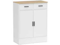 Aparador Com Armazenamento, Cômoda Com 2 Gavetas, Prateleira Ajustável, Para Cozinha, Sala De Estar, Corredor, Madeira Natural, Branca-hm