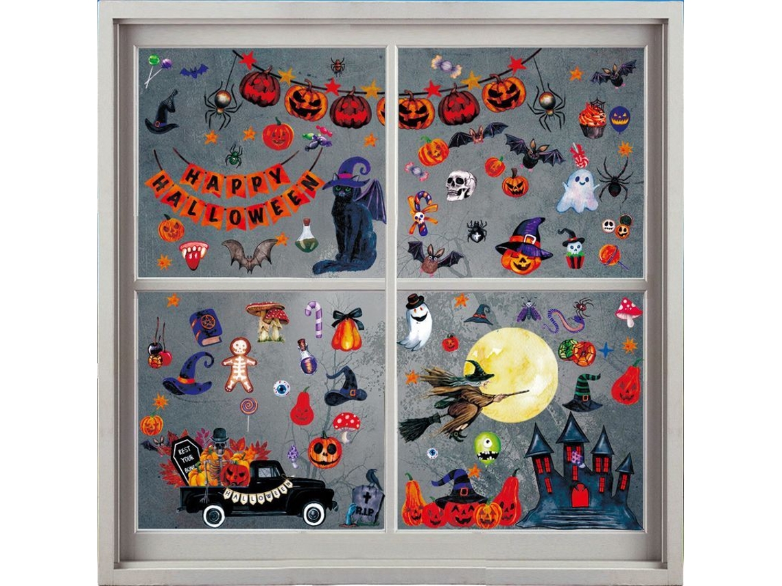 Nova Line adesivos de Janela de Halloween com 9 Folhas: Abóbora, Aranha, Fantasma, Bruxa para Decoração de Festa