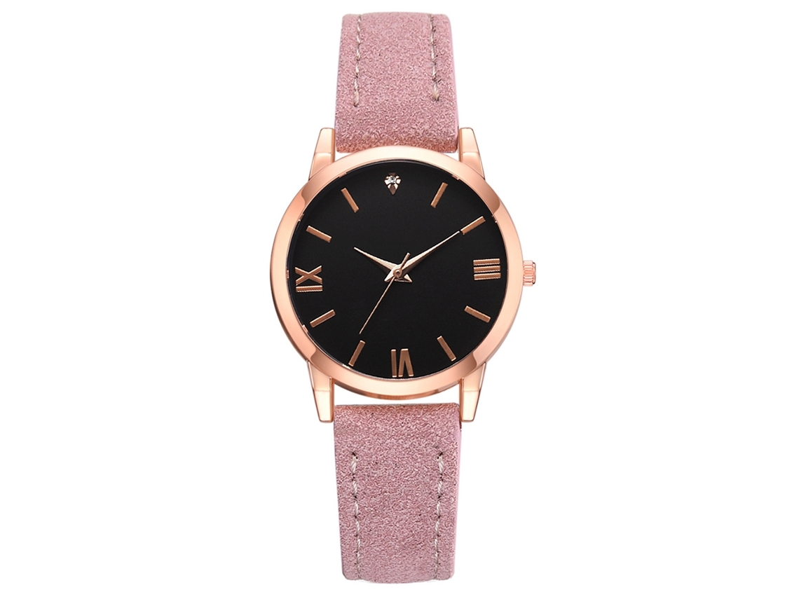 Relógio de Pulso Feminino Fashion Pu Quartzo Display Analógico Rosa