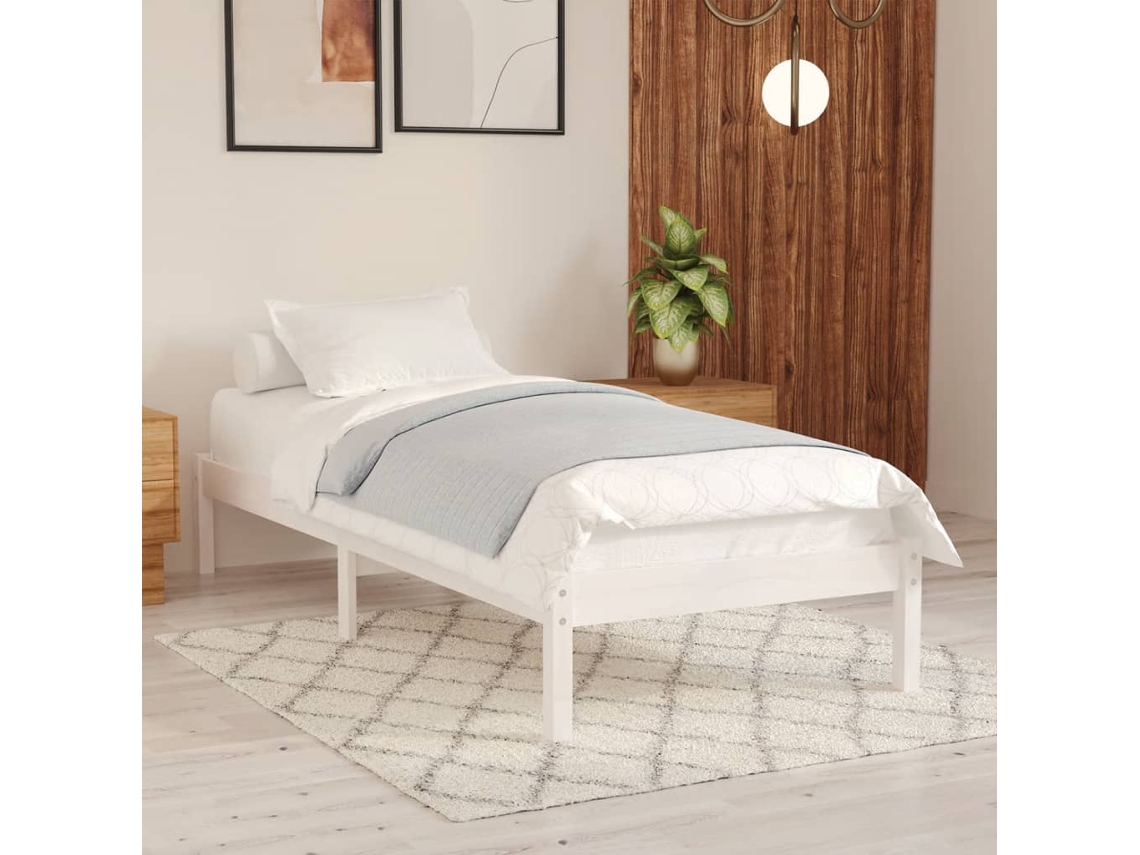 Estrutura De Cama 100x200 Cm Madeira Pinho Maciça Branco