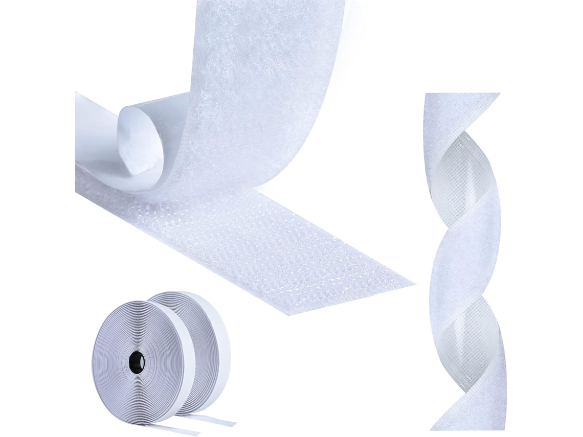Fita Dupla Face Branca Antirriscos, 25 M, Fita Autoadesiva com Fecho de Velcro, 25 Mm BRILVIBERA
