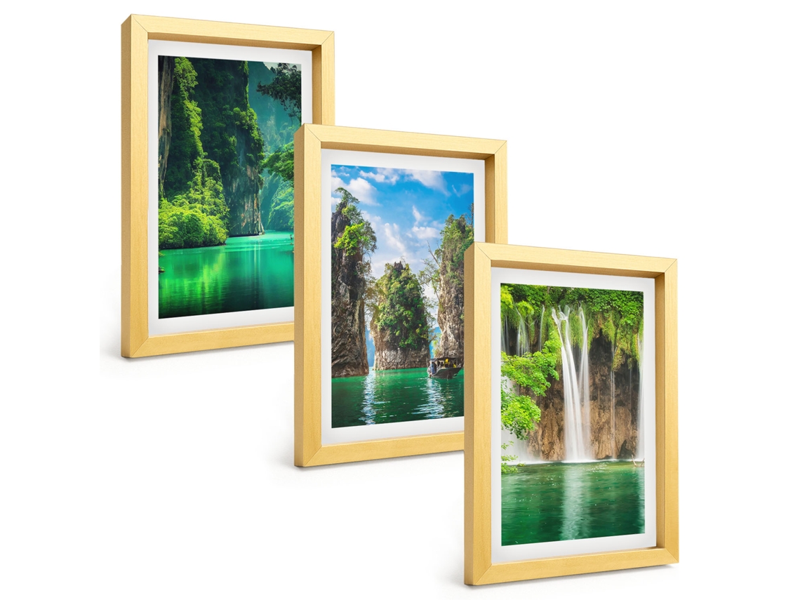 Galeria De Pinturas Muraispaisagens Verdes, Cachoeiras Moldura Dourada Fotos Para O Escritório Espelharte (3 Peças 20x30 Cm)