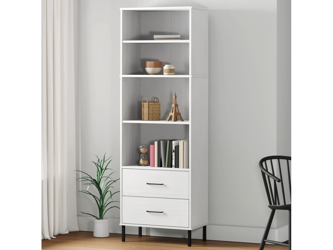 Vidaxl Estante C/ 2 Gavetas 60x35x180 Cm Madeira Maciça Oslo Branco
