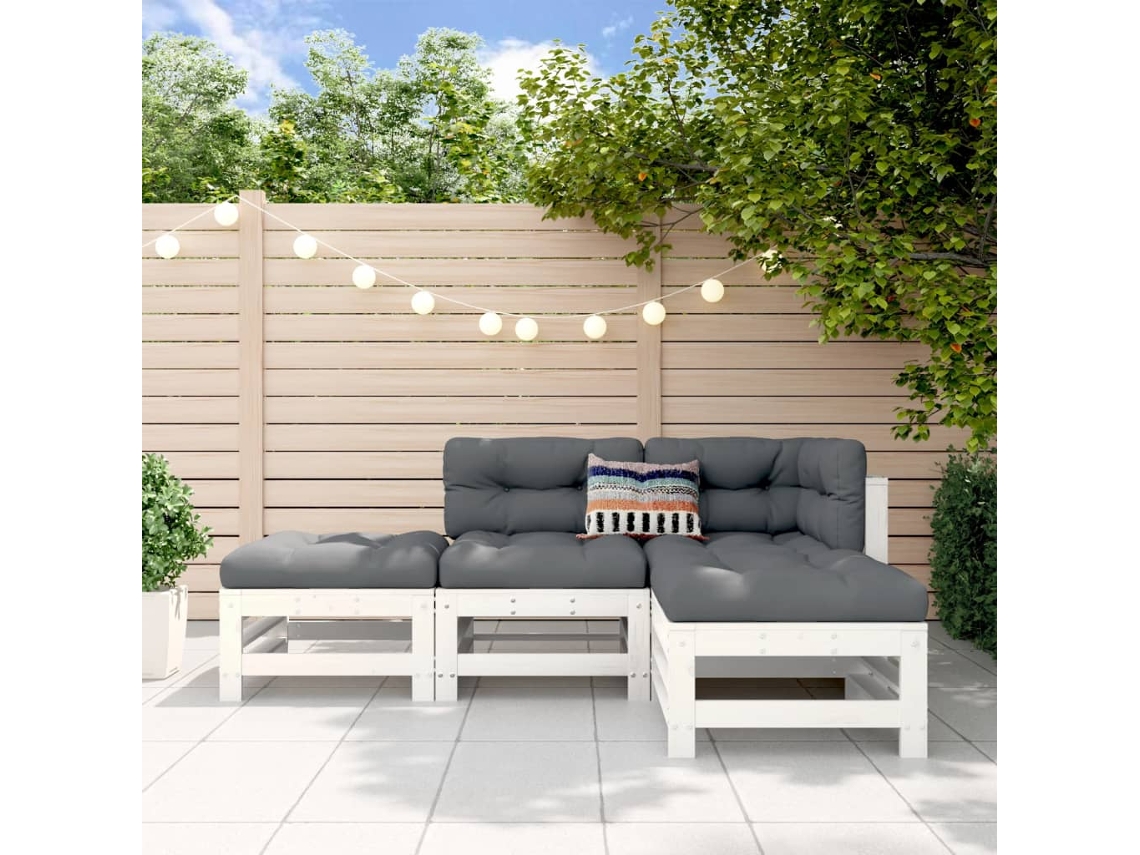 Vidaxl 4 Pcs Conjunto Lounge De Jardim Madeira De Pinho Maciça Branco