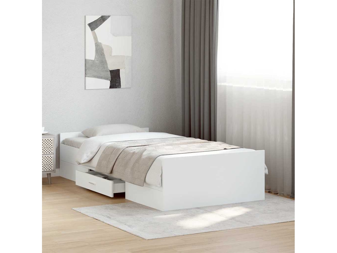 Vidaxl Estrutura Cama C/ Gavetas 75x190 Cm Derivados de Madeira Branco