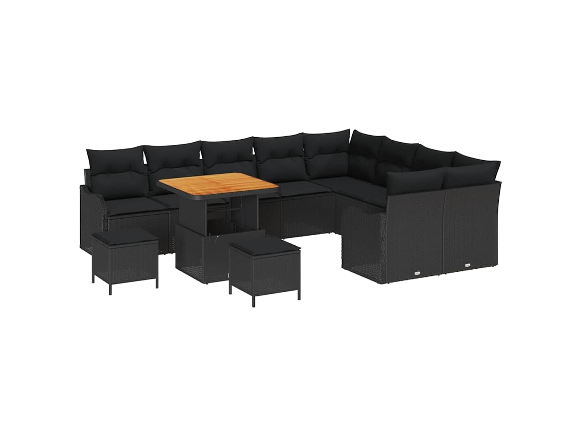 Conjunto 12 Conjunto De Móveis De Jardim Vidaxl Preto Vime Pe (80 X 80 X 71 Cm)