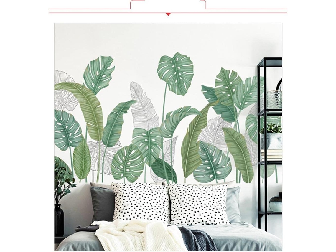 Adesivos de parede com folhas verdes para sala de estar, quarto, decoração de parede atrás do sofá, plantas tropicais.