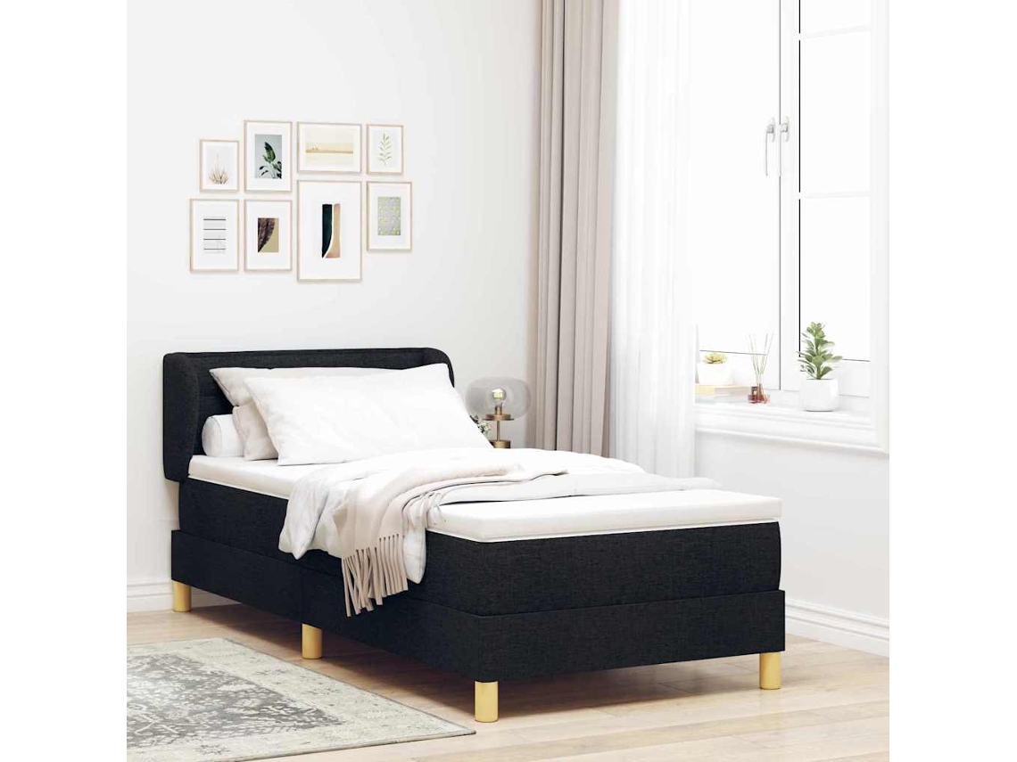 Vidaxl Cama Box com Colchão com Cabeceira Preto 90 X 190 Cm Tecido