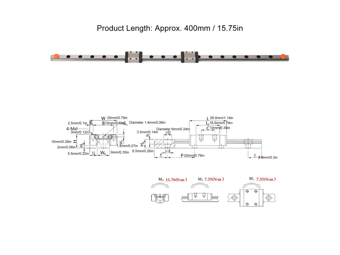 Guia Linear 400mm Com Bloco Mgn9c Para Impressora 3d Cnc