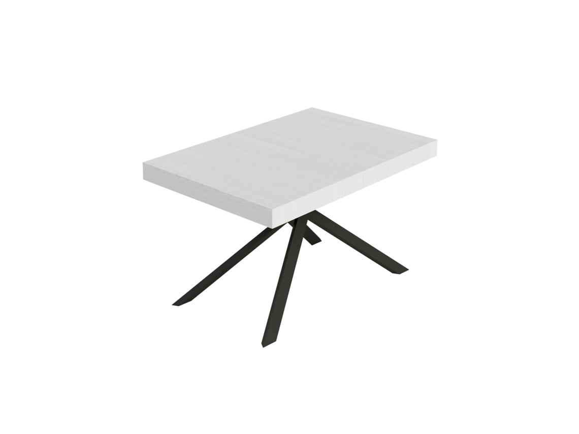 Mesa Extensível Niket 120/204x80 Cm, Freixo Branco, Pernas Antracite Itamoby
