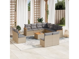 Vidaxl 12 Pcs Conjunto De Sofás P/ Jardim Com Almofadões Vime Pe Bege