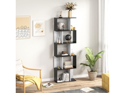 Estante Para Livros Prateleiro Alta De Parede Com 5 Níveis Em Forma S Desenho Moderno 60x24x184.5 Cm Branco E Preto