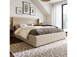 Cama Estofada 160x200, Cama De Casal, Camas De Armazenamento, Moldura, Linho Cama De Juventude, Bege