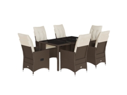 Maison Exclusive - 7 Pcs Conjunto Jantar P/ Jardim C/ Almofadões Vime Pe Castanho
