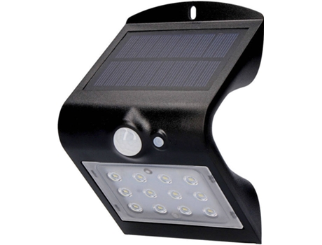 Aplique solar 1,5w 220 lumens recarregável,sensor de presença (2-6m) cor preta 