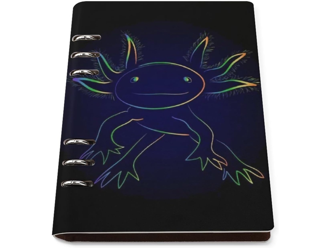 Caderno De 6 Argolas Com Estampa Estilizada Axolote Arco Íris, Ideal Uso Doméstico Ou No Escritório