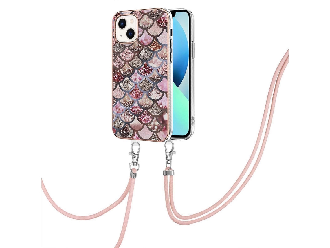 Capa Imd Tpu Resistente A Impactos Com Padrão De Galvanoplastia E Cordão Para Pescoço Para Iphone 15 Plus.