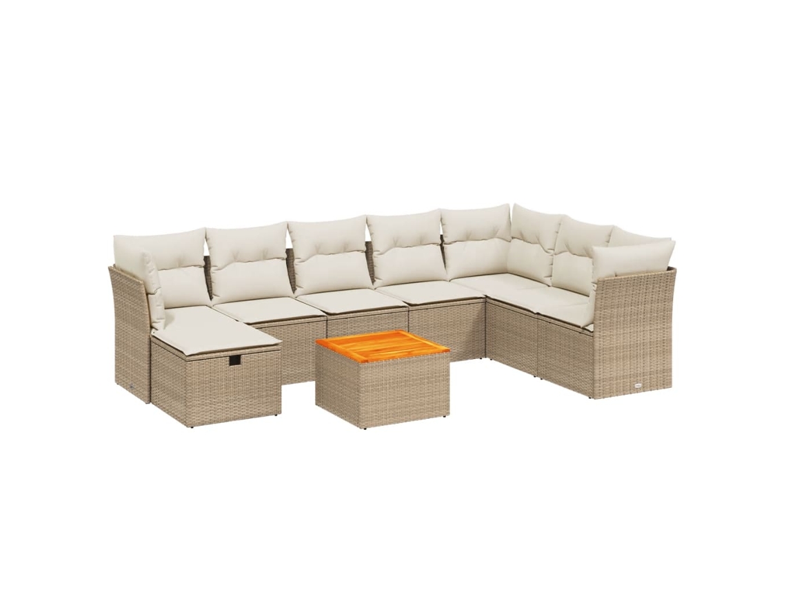Conjunto de 9 Sofás para Jardim com Almofadões Vime Pe Bege MAISON EXCLUSIVE (90x200 cm)