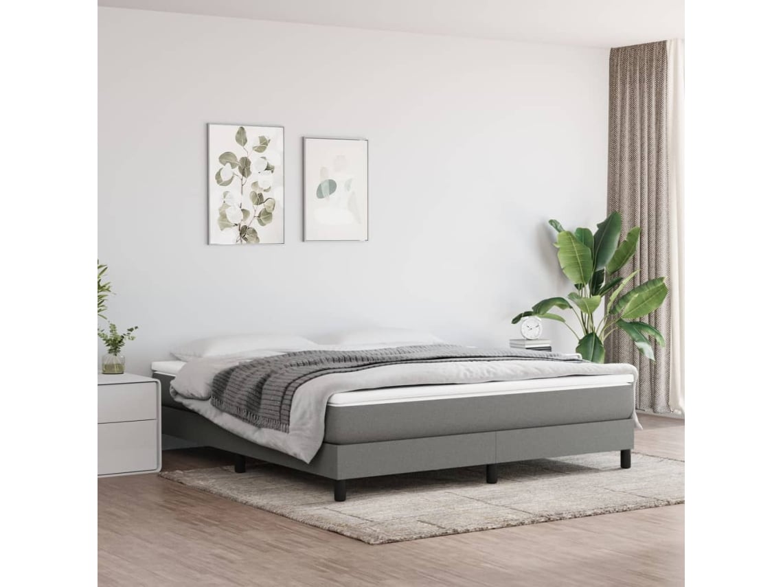 Estrutura De Cama Sem Colchão 180x200 Cm Tecido Cinzento-escuro