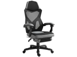 Cadeira De Cinza Escritório Ergonômica Com Encosto Reclinável. Apoio Para Os Pés Retrátil. Altura Ajustável.