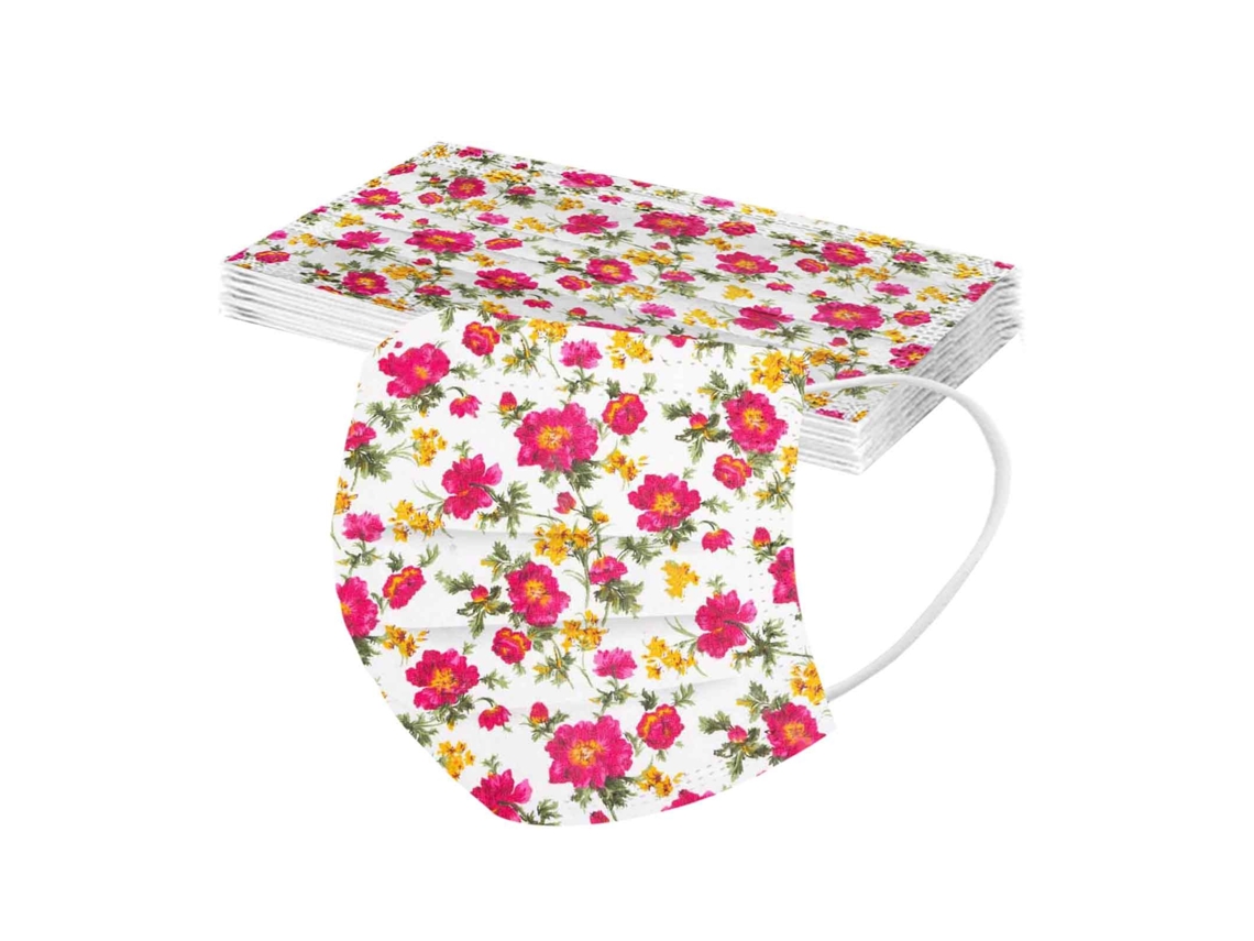HEXINYIGJLY Máscaras de Segurança Descartáveis com Tripla Proteção e À Prova de Vento, embalagem de 10 unidades Estampado Floral
