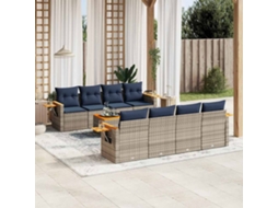 Vidaxl 9 Pcs Conjunto Sofás P/ Jardim C/ Almofadões Vime Pe Cinzento