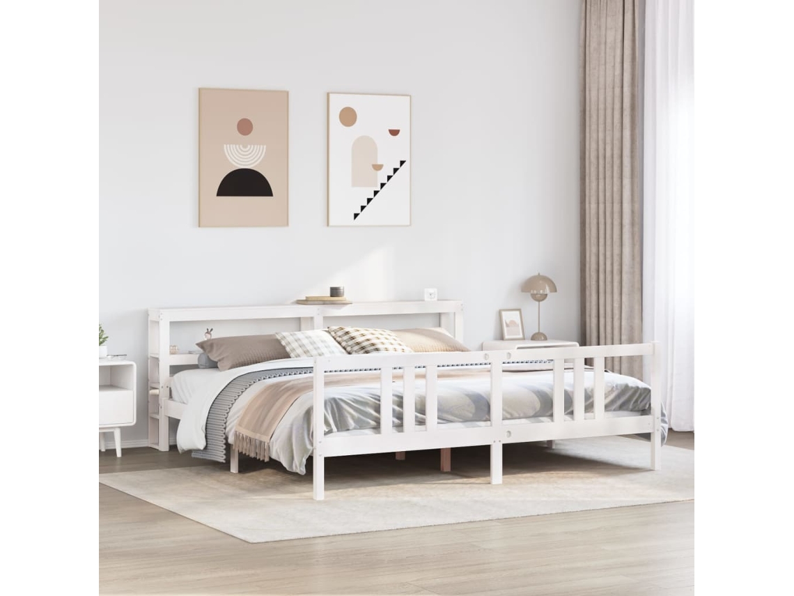 Estrutura De Cama C/ Cabeceira Sem Colchão 200x200 Cm Branco