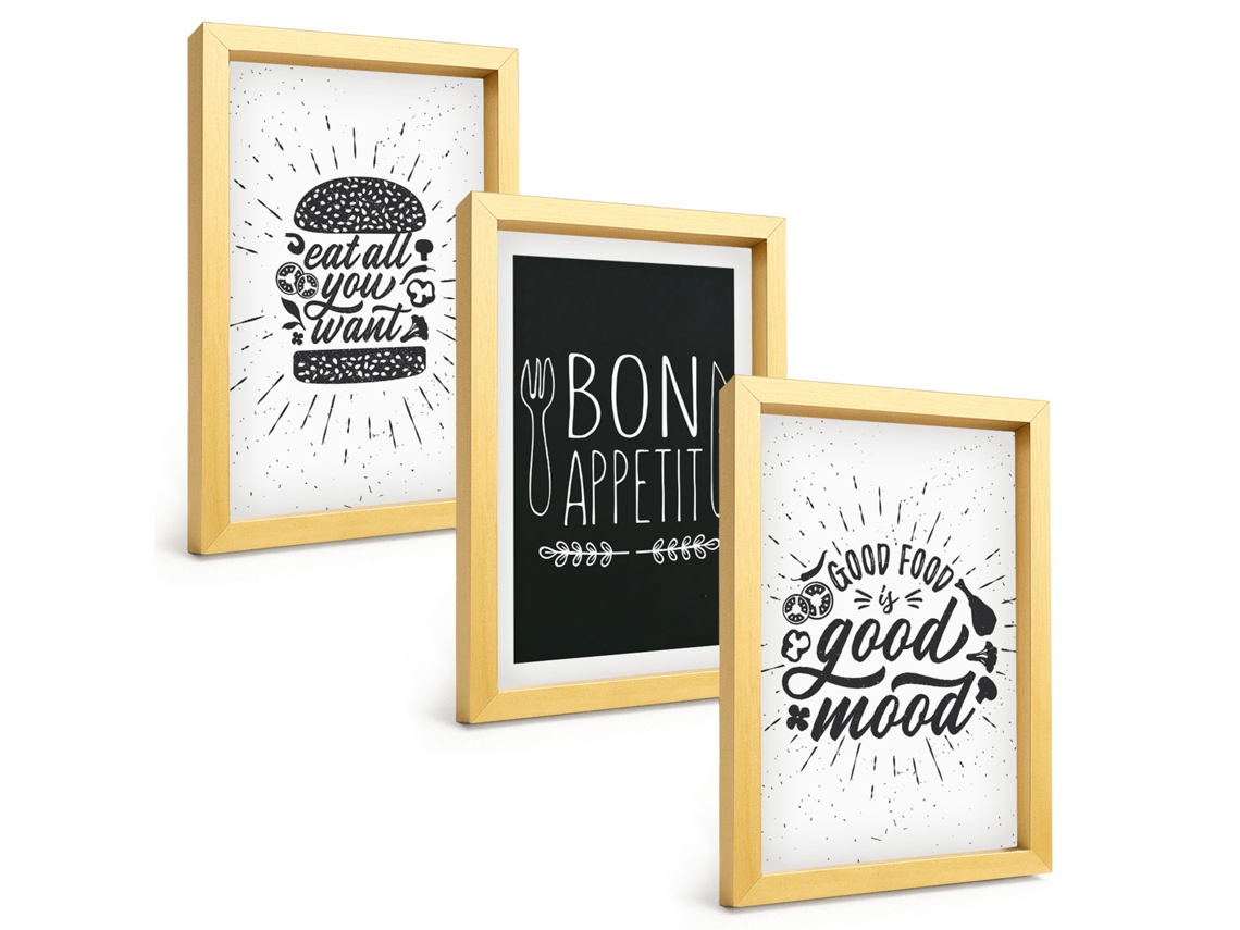 Pinturas Murais Modernasgráficos, Comida, Slogans Culinários Moldura Dourada Fotos Para O Corredor Espelharte (3 Peças 20x30 Cm)
