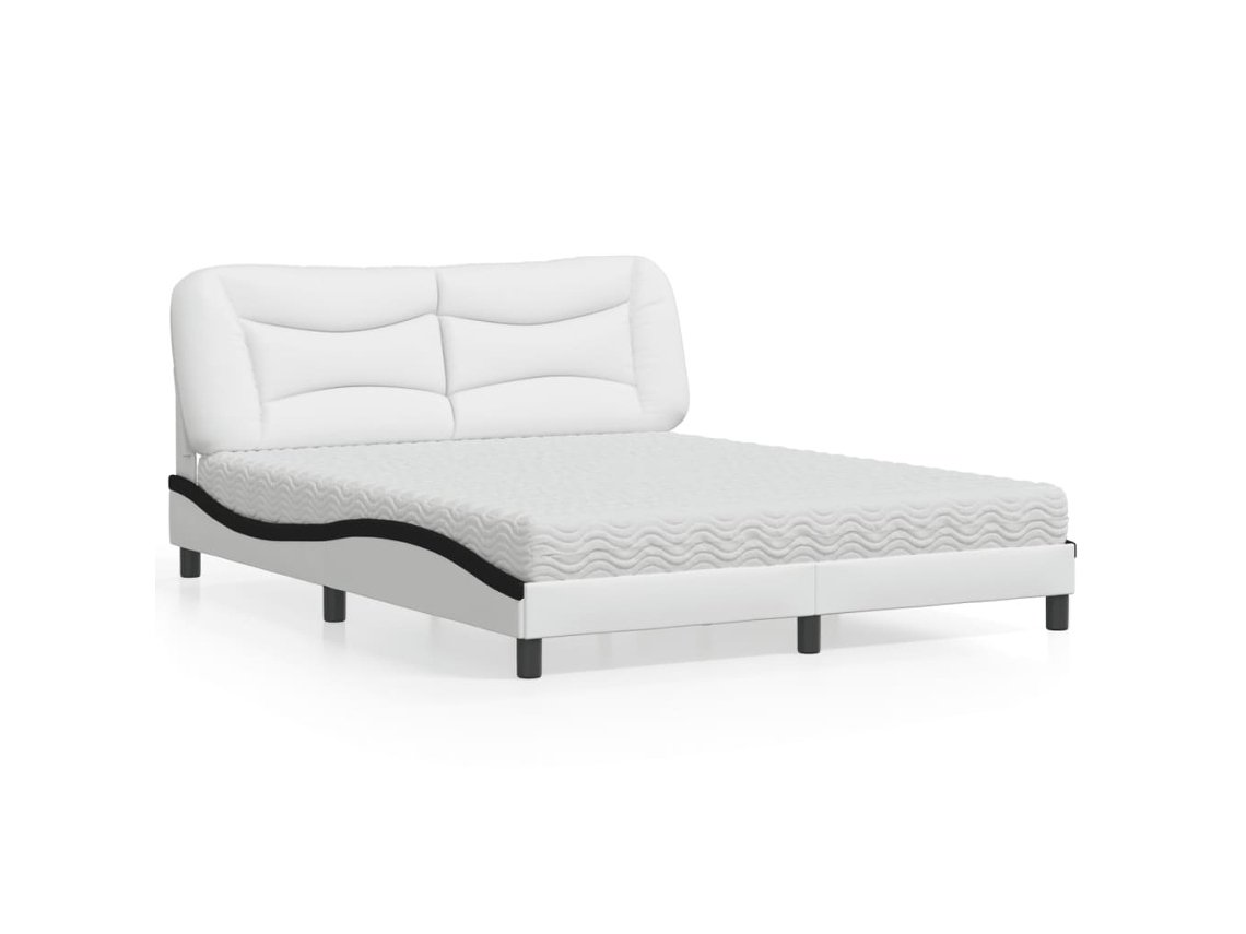 Vidaxl Cama Com Colchão Hvar 160x200 Cm Couro Artificial Preto E Branco