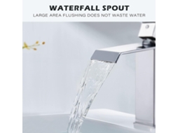 Torneira cascata em aço inox com ralo, acionada por mola, monocomando, formato quadrado, cromada MDUG