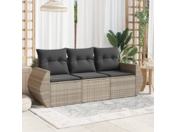 Vidaxl 3 Pcs Conj. Sofás Jardim C/ Almofadões Vime Pe Cinzento-claro