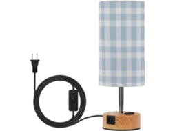 Luminária De Mesa Yuiboo Touch Com Estampa Xadrez Azul Claro, Portas Usb C E A, Lâmpadas Inclusas, Ideal Para Escritório