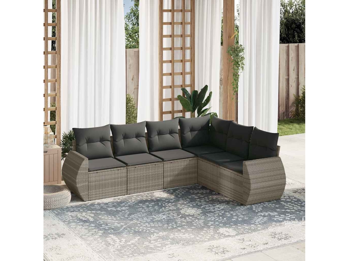 Vidaxl 6 Pcs Conj. Sofás Jardim Com Almofadões Vime Pe Cinzento-claro