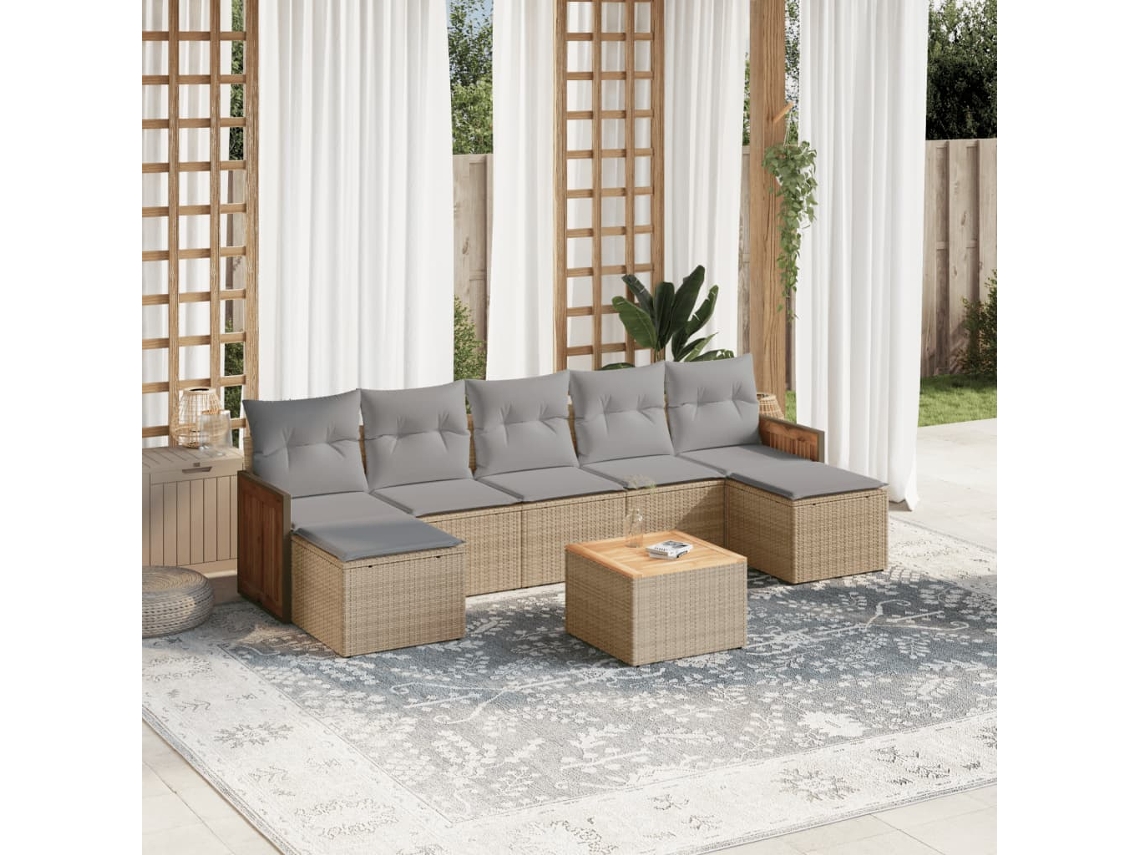 Conjunto de 8 Sofás para Jardim com Almofadas Vime Pe Bege Dkd Home Decor