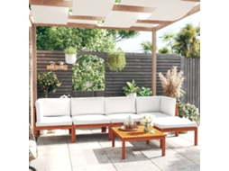 Vidaxl Conjunto De Lounge De Jardim Vidaxl Com 6 Peças E Almofadas Em Madeira De Acácia Creme E Corda