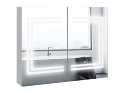 Móvel de Banheiro com Espelho,prateleiras Ajustáveis,interruptor Tátil e Luz com Cor Ajustável 80x15x65cm Branco Brilhante BTFORUS