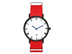 Relógio masculino Zhoulianfa, com mecanismo de corda manual em nylon, mostrador redondo e quartzo vermelho.