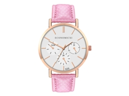 Relógio de Pulso Feminino Fashion Simples de Quartzo com Pulseira Pu Rosa