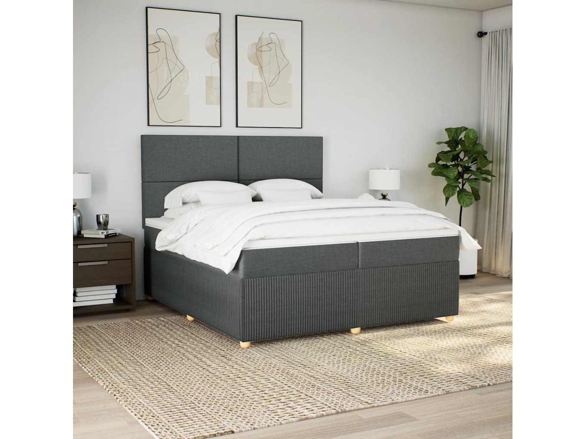 Cama Com Molas/colchão 200x200 Cm Tecido Cinzento-escuro