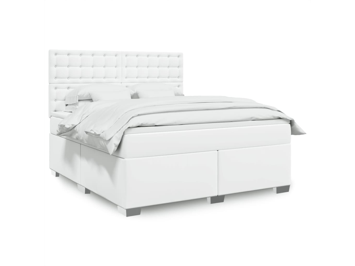 Vidaxl Cama Com Molas/colchão 180x200 Cm Couro Artificial Branco