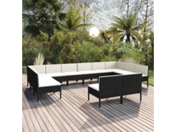 12 Pcs Conjunto Lounge De Jardim C/ Almofadões Vime Pe Preto Dkd Home Decor
