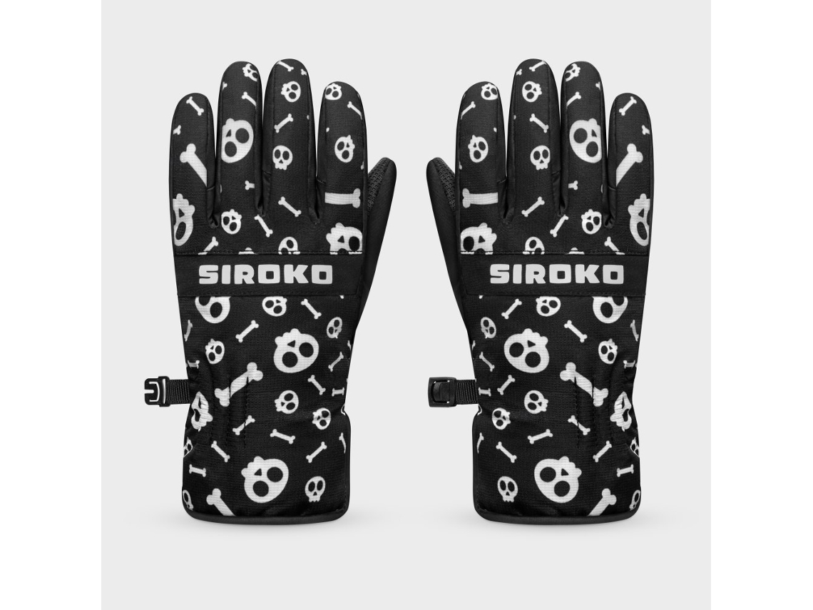 Luvas Térmicas Snowboard E Ski Para Criança Skull Preto Branco Siroko