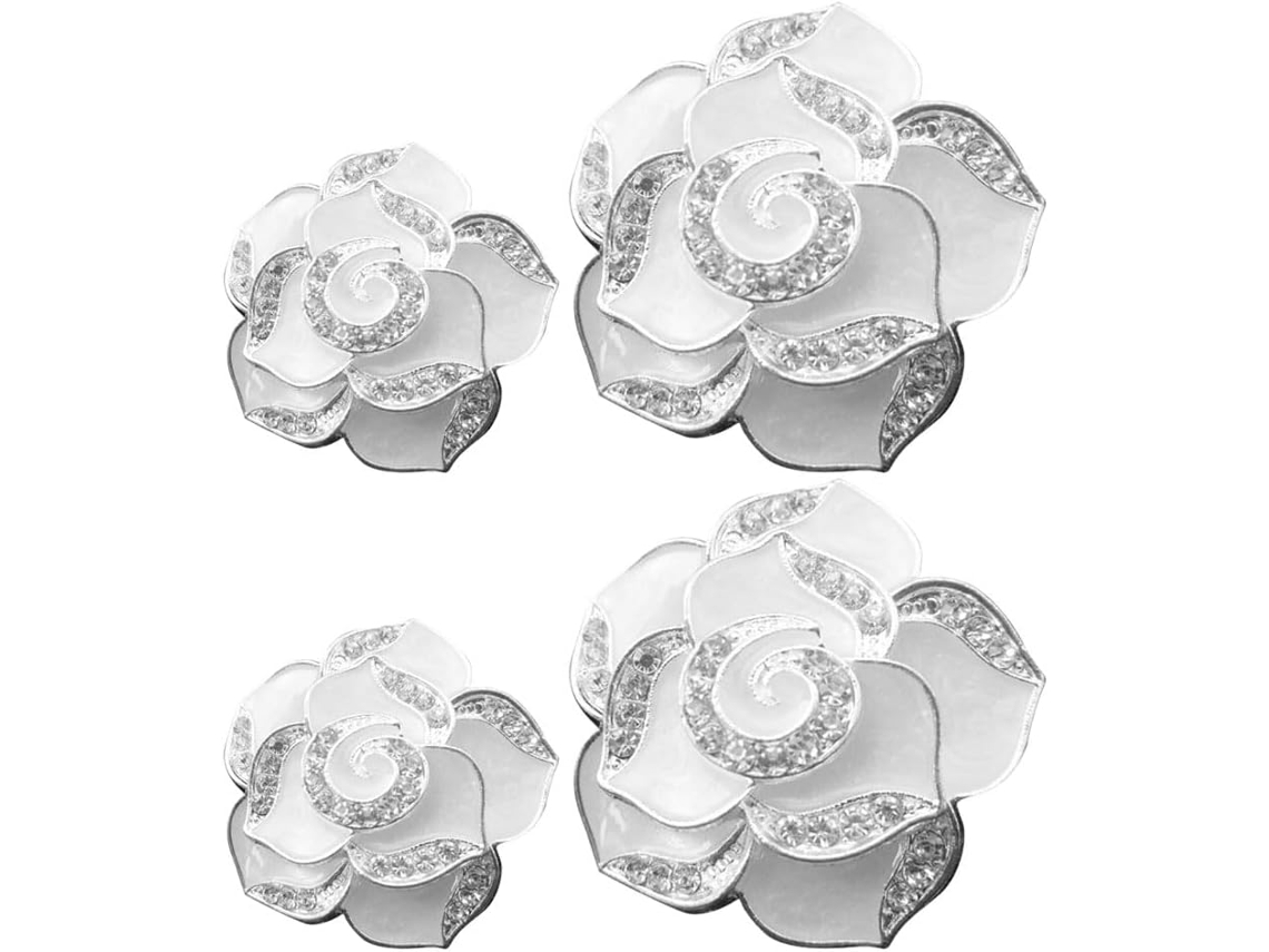 Conjunto De 4 Peças De Presilhas Decorativas Para Saída De Ar Do Carro, Com Flores De Camélia Branca.