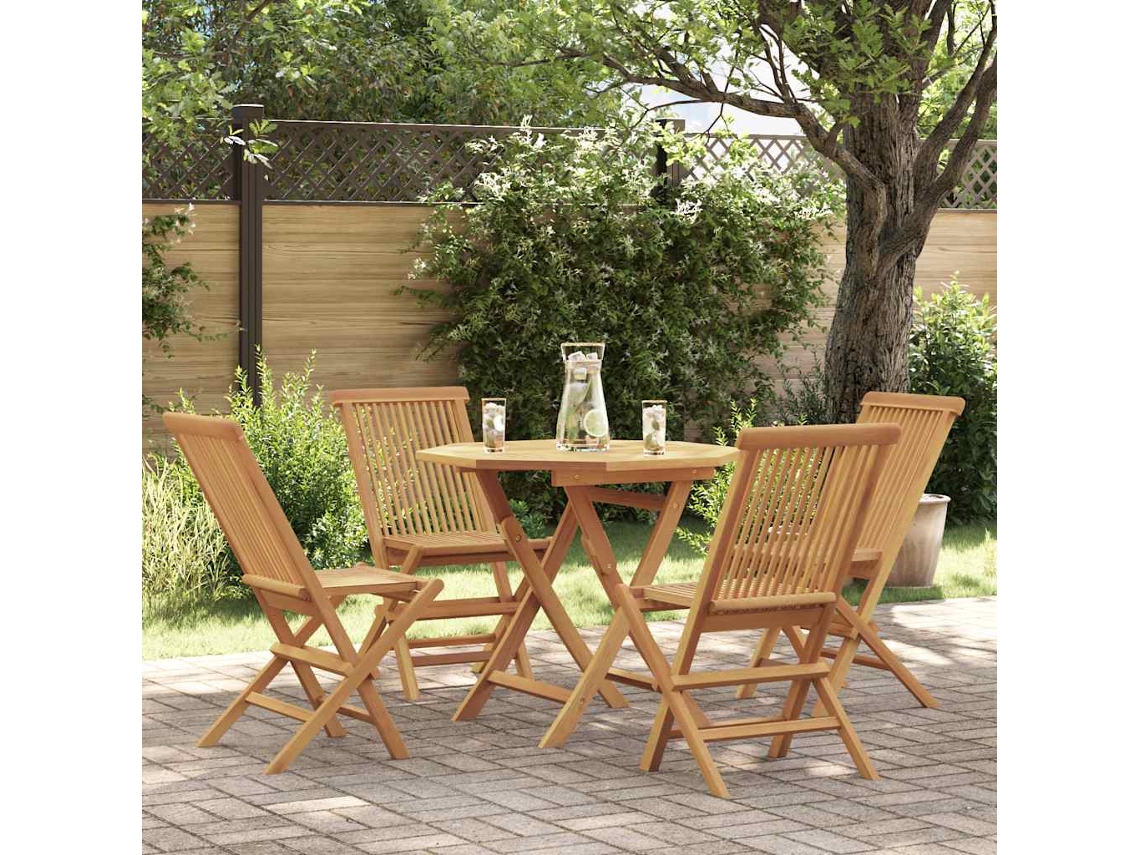 Vidaxl 5 Pcs Conjunto De Jantar P/ Jardim Madeira De Teca Maciça