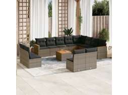 Vidaxl 13 Pcs Conjunto Sofás P/ Jardim C/ Almofadões Vime Pe Cinzento