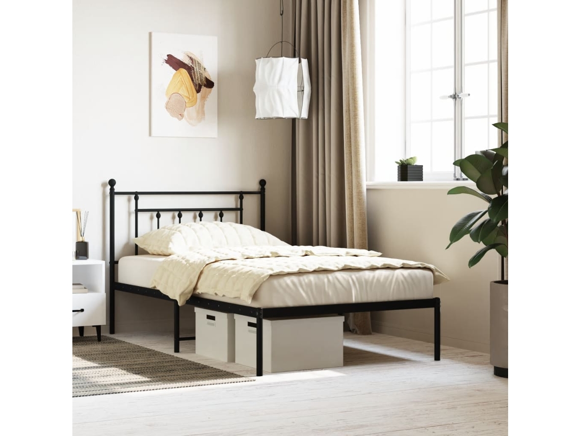 Vidaxl Estrutura De Cama Com Cabeceira 107x203 Cm Metal Preto